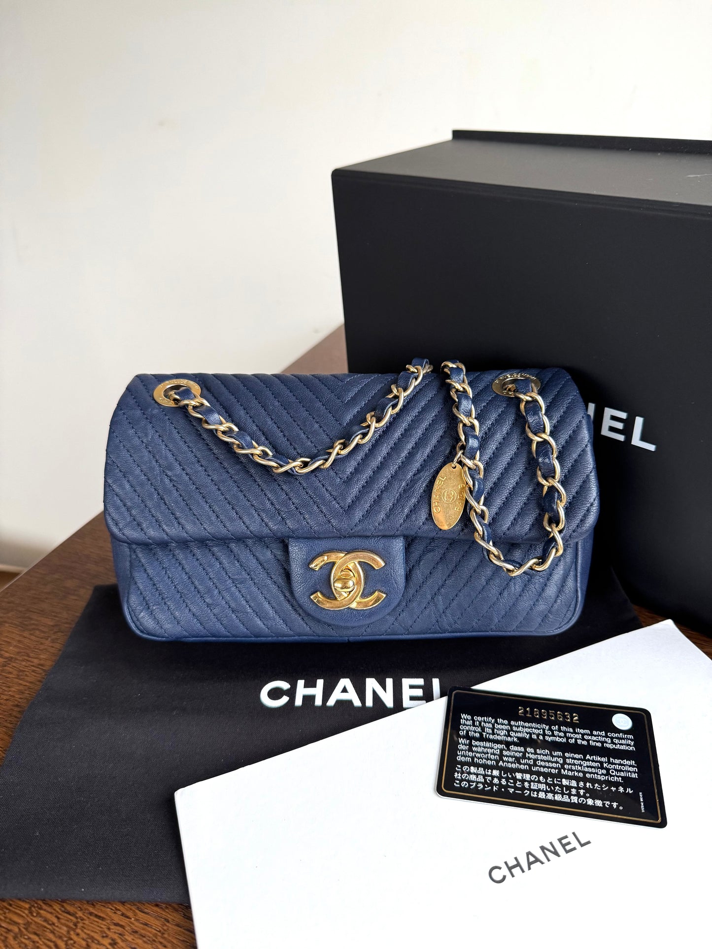 Pre-owned Chanel Timeless Classic Mini Rectangle Navy Calfskin Flap Bag