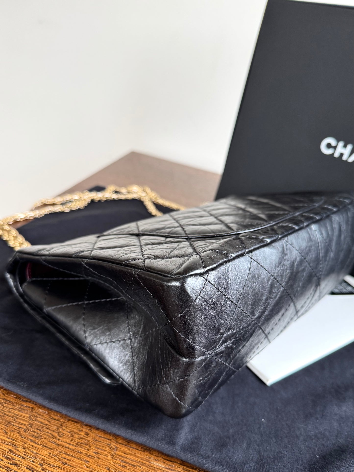 Pre-owned Chanel 2.55 Maxi 227 Black Leather Flap Bag