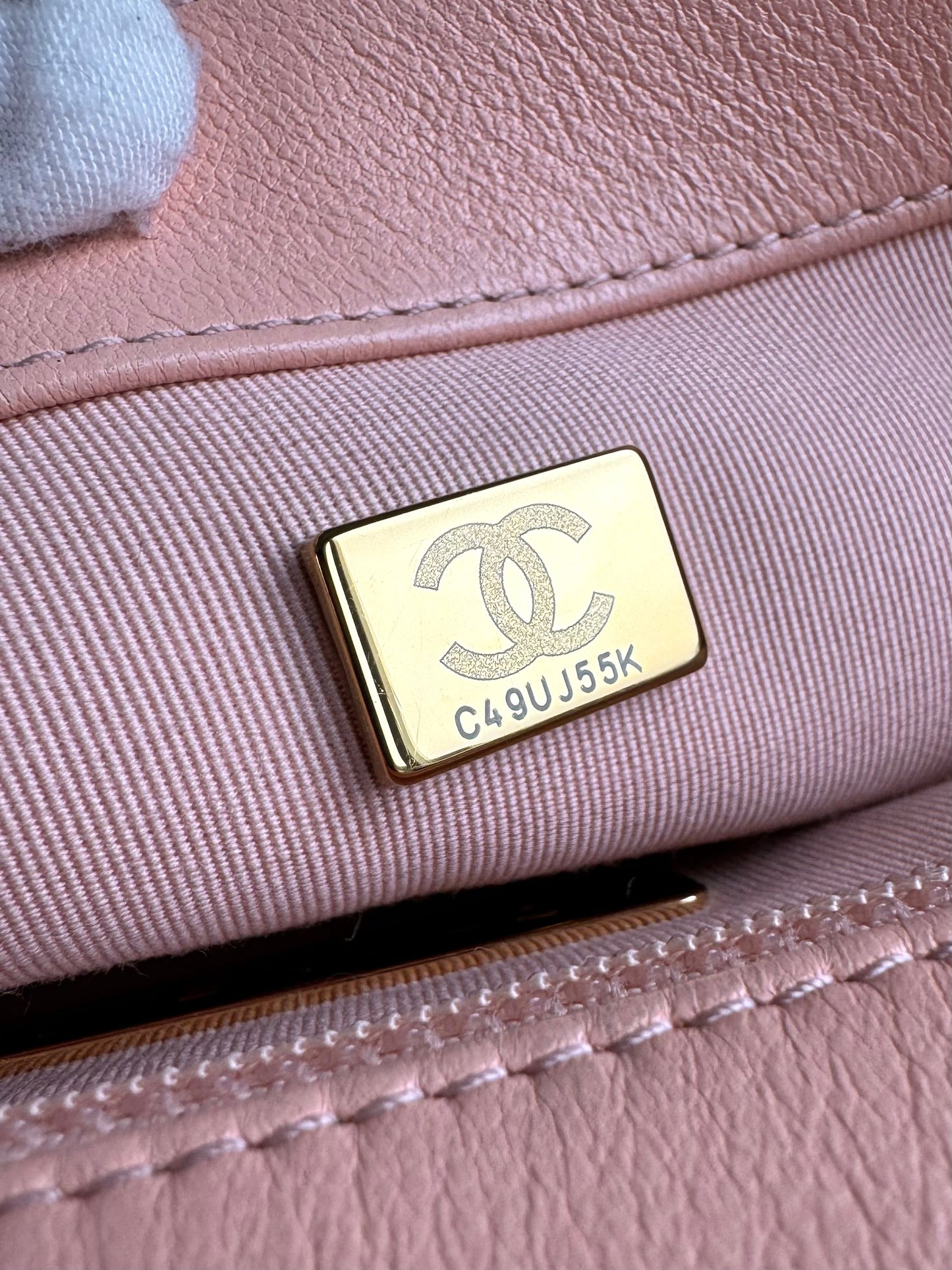 Pre-owned Chanel 19 Small Peach Lambskin Flap Bag