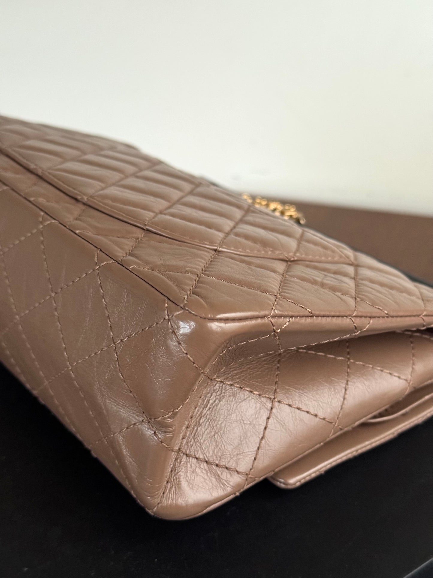 Pre-owned Chanel 2.55 Reissue Large 226 Taupe Leather Flap Bag