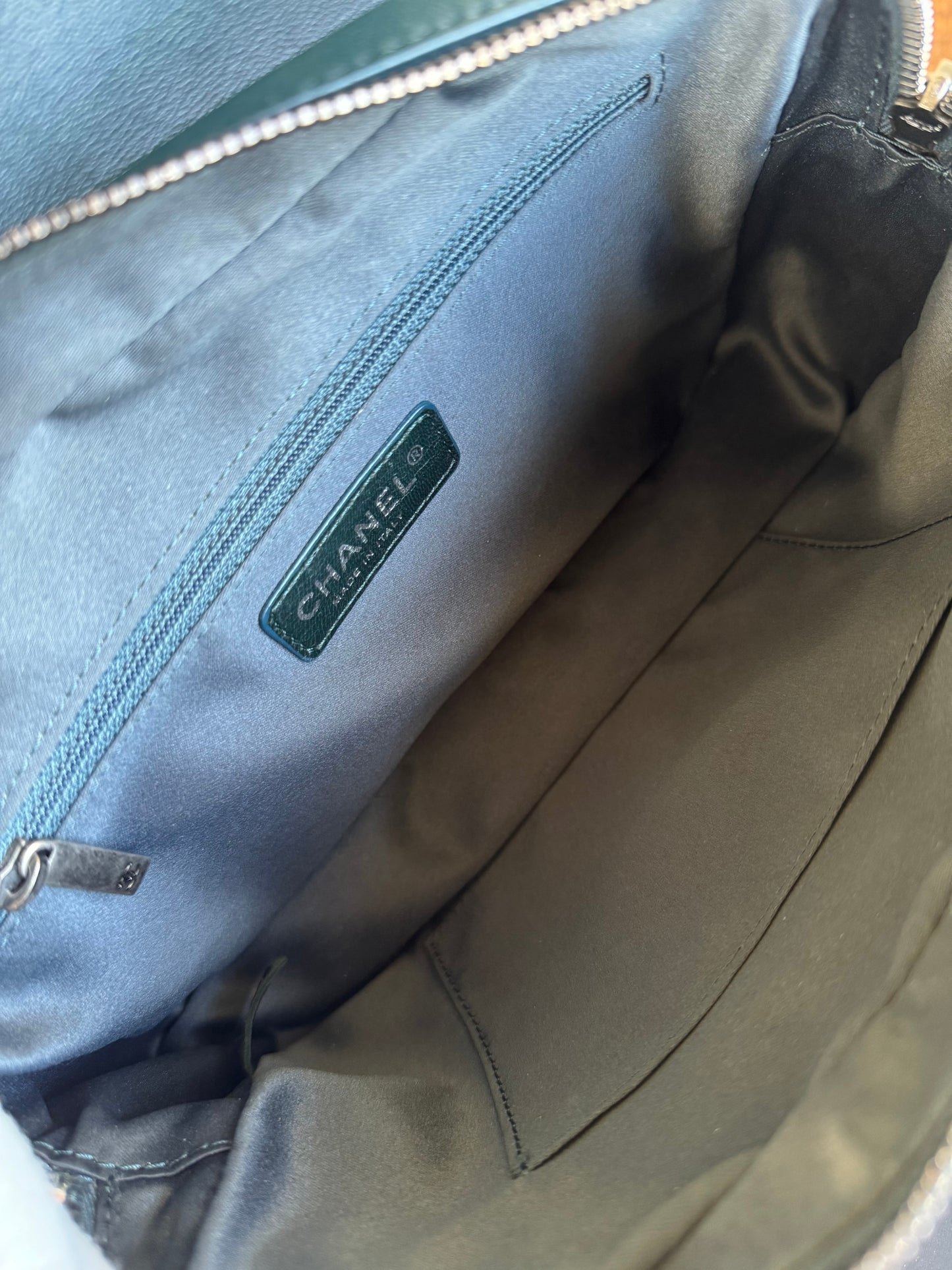 Pre-owned Chanel CC Dark Green Leather Flap Bag