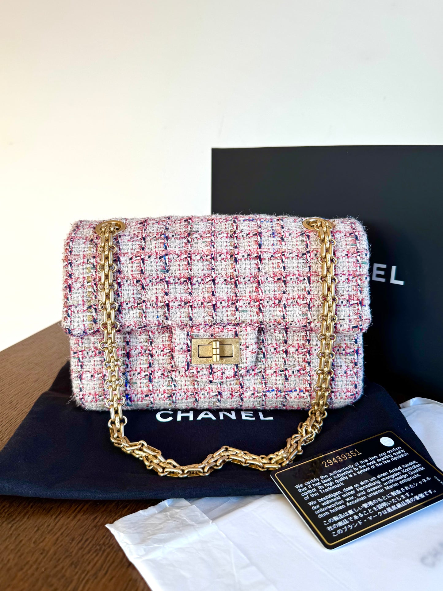 Pre-owned Chanel 2.55 Mini 224 Rose Tweed Flap Bag