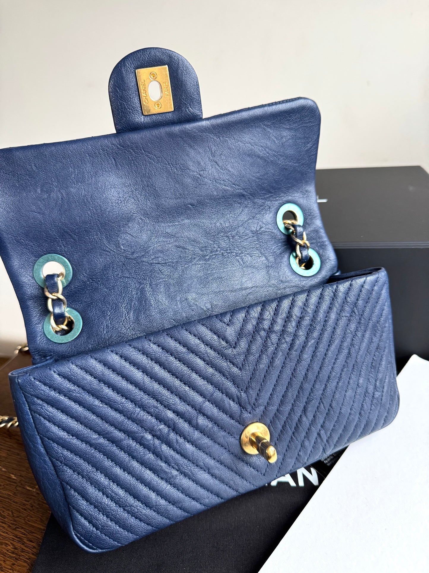 Pre-owned Chanel Timeless Classic Mini Rectangle Navy Calfskin Flap Bag