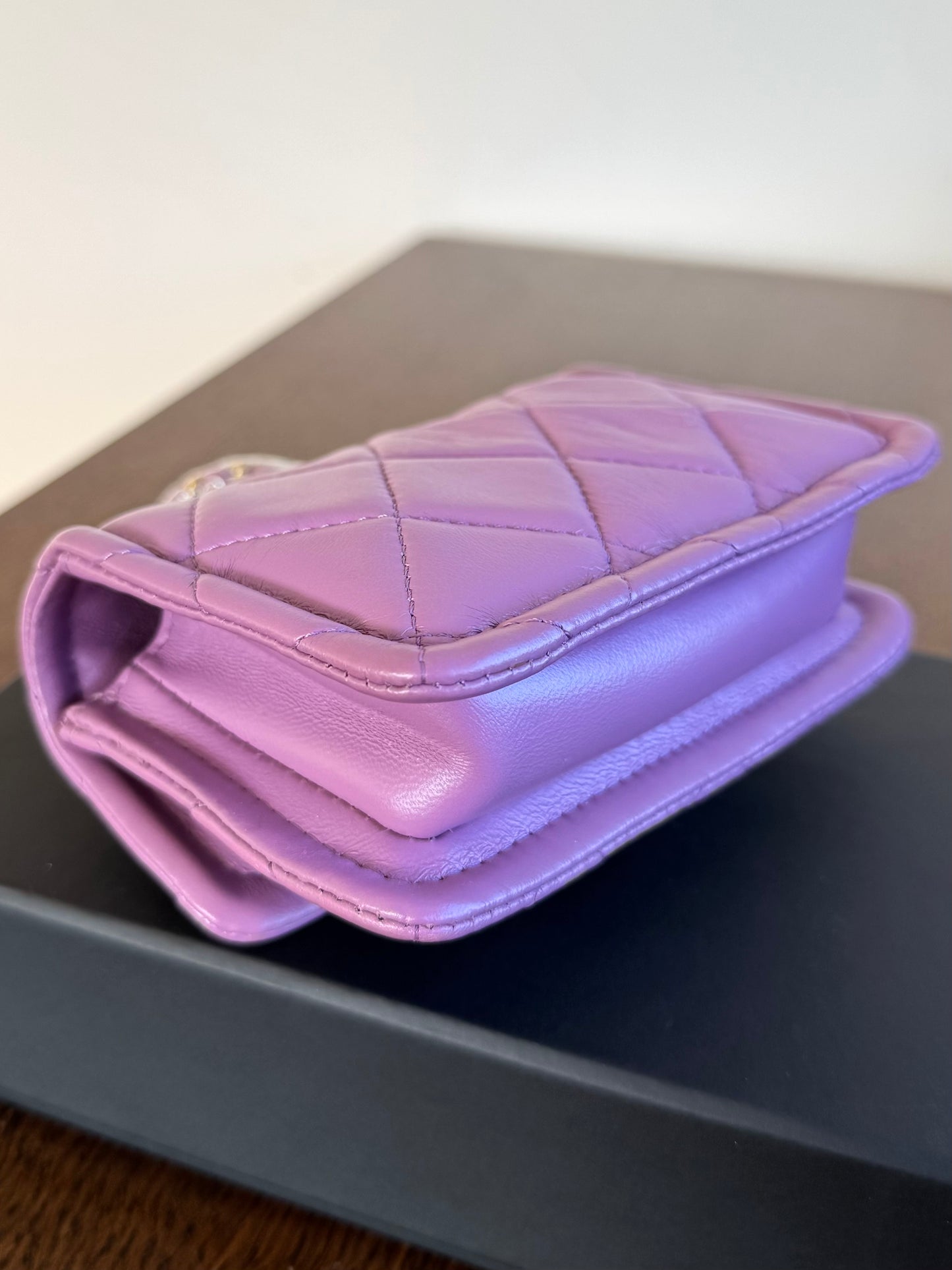 Pre-owned Chanel Button On Top Mini Purple Lambskin Flap Bag