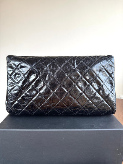 Pre-owned Chanel CC Black Waxed Leather Flap Bag