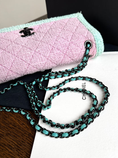 Pre-owned Chanel Pink Turquoise Tweed Flap Bag
