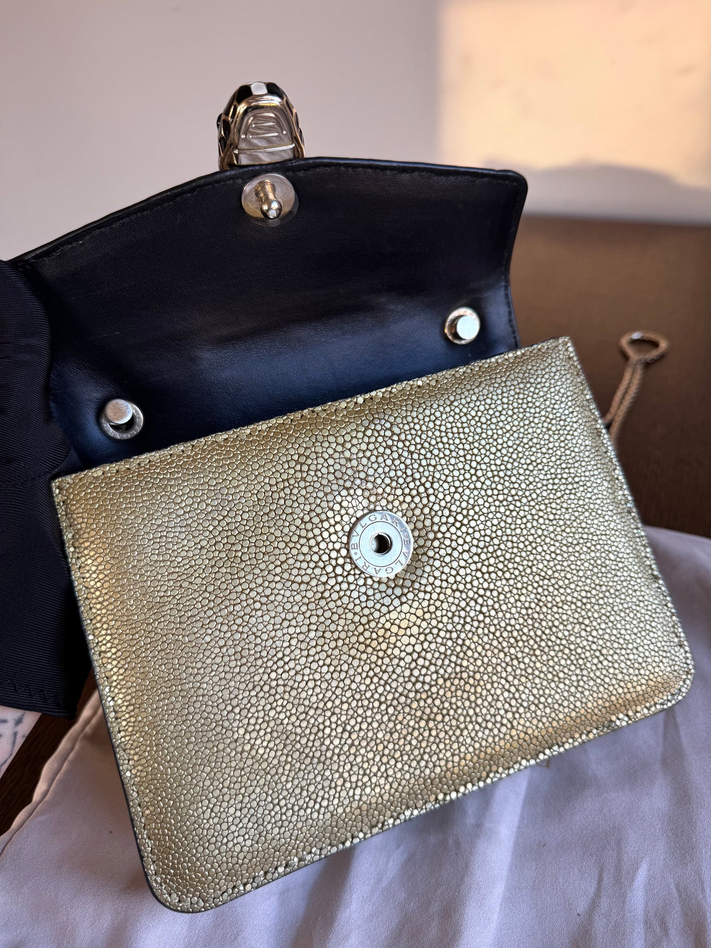 Pre-owned Bvlgari Serpenti Forever Small Gold Stingray Shoulder Bag