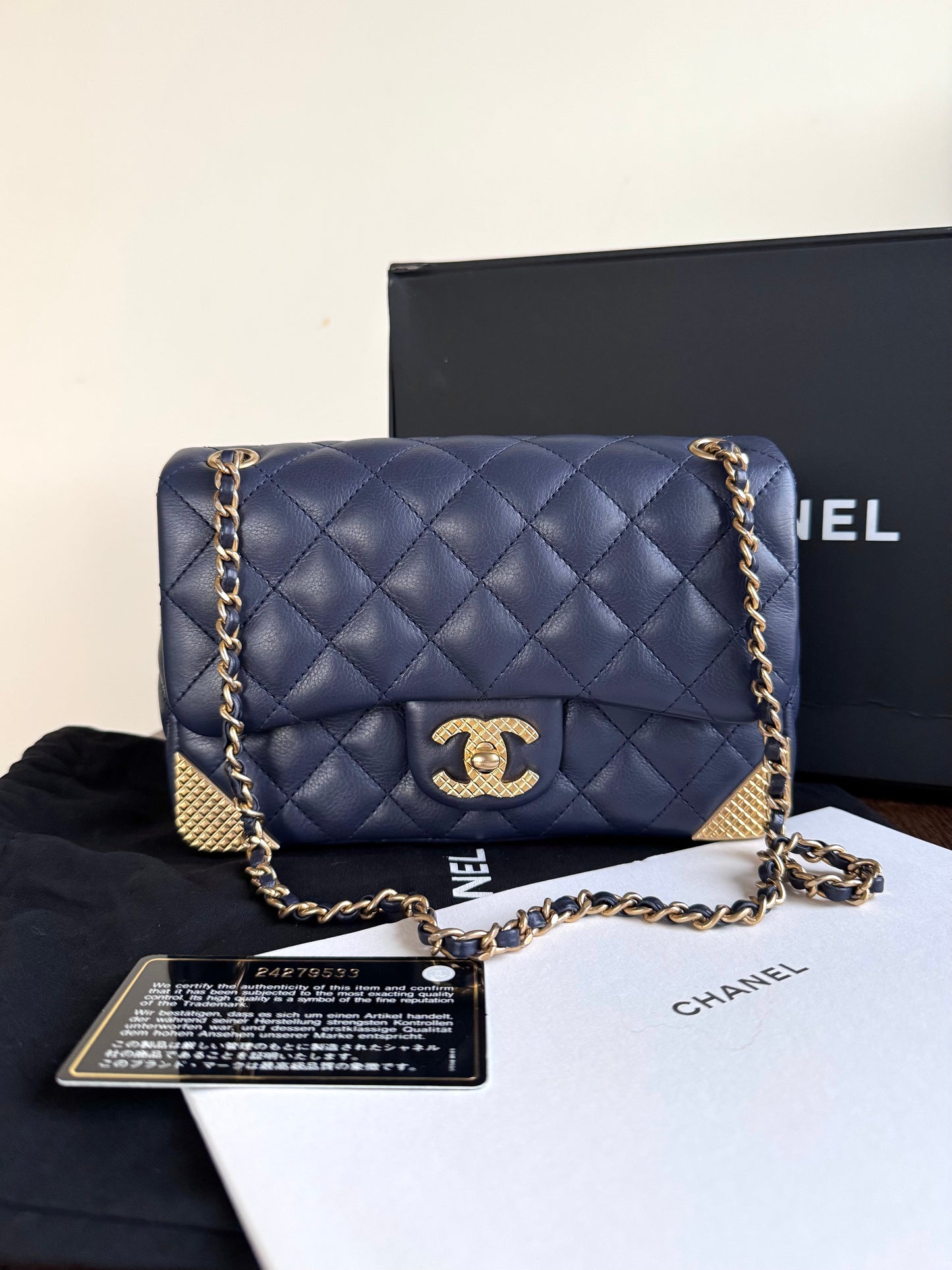 Pre-owned Chanel Rock The Corner Small Navy Leather Flap Bag