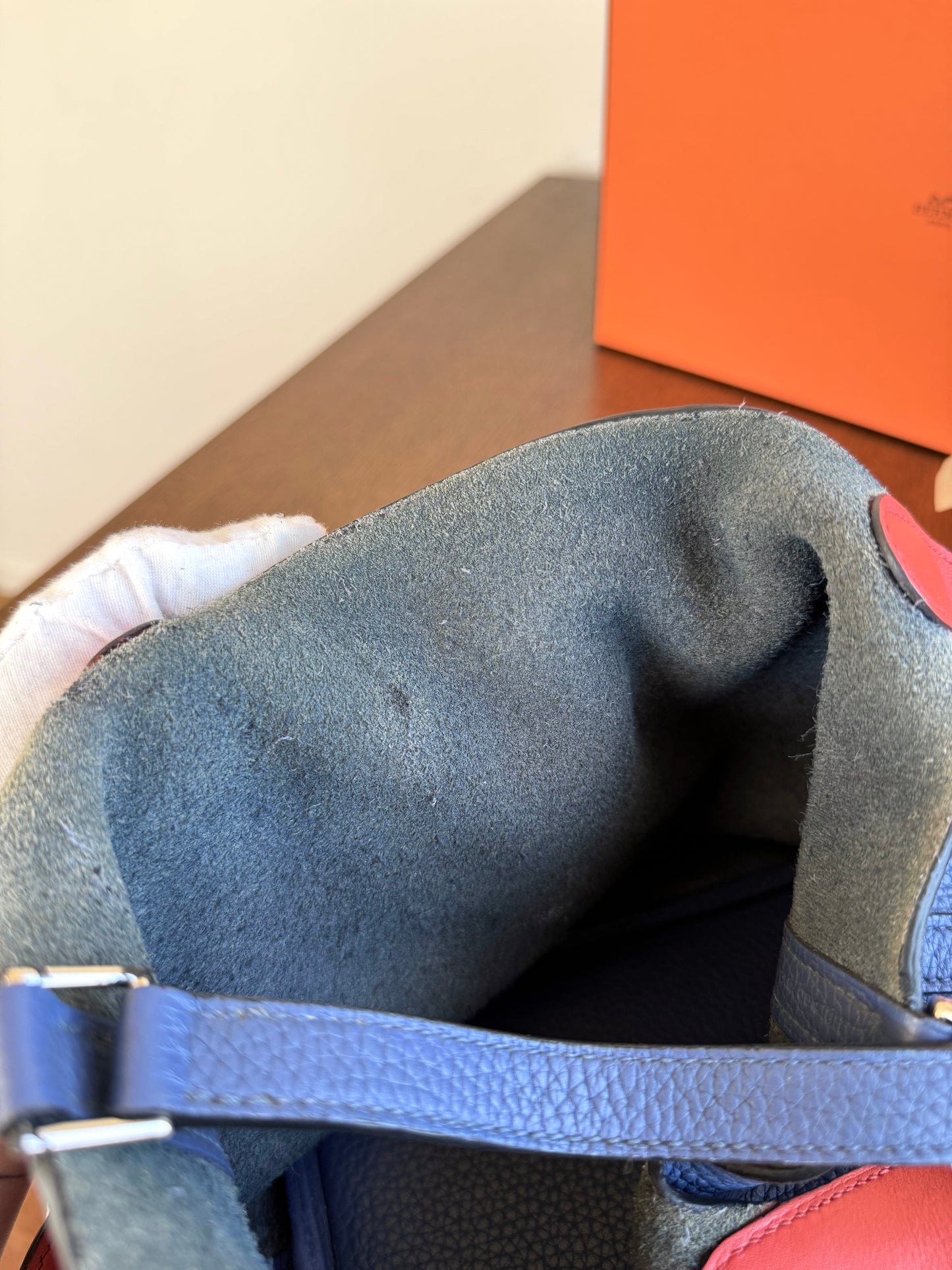 Pre-owned Hermès Picotin 18 Blue Brighton Capucine Clemence Bucket Bag