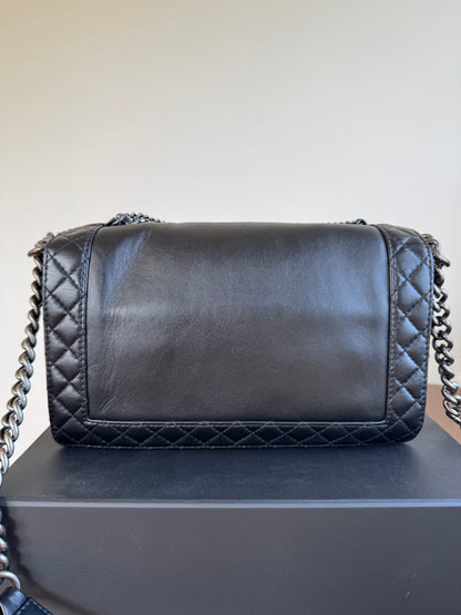 Pre-owned Chanel Boy Large Black Leather Multi-chain Flap Bag Limited Edition