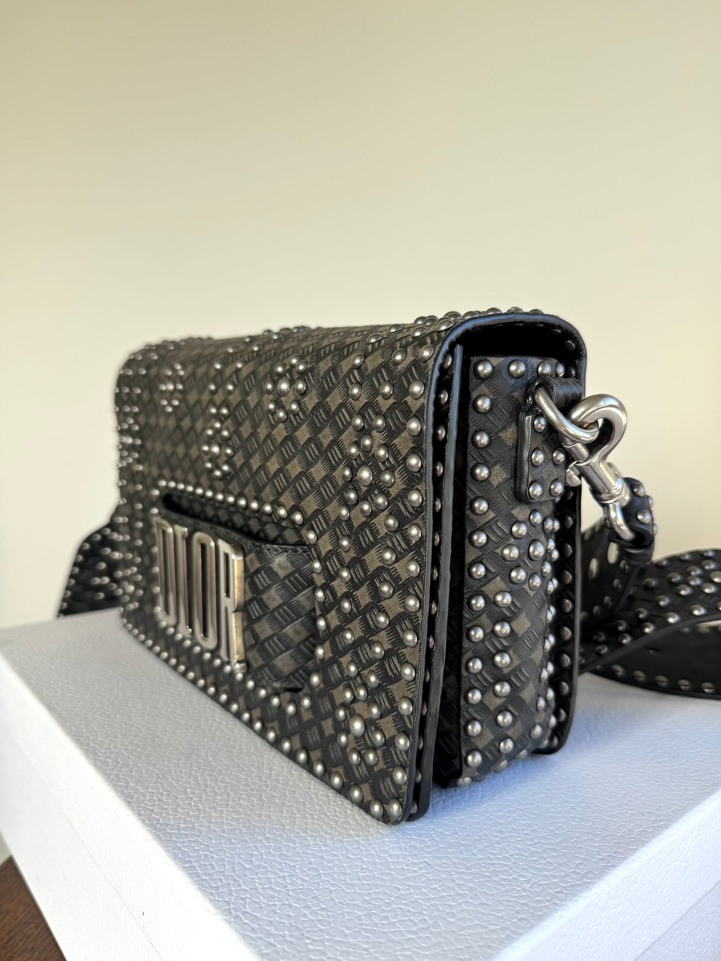 Pre-owned Dior Dio(r)evolution Studded Black Leather Flap Bag