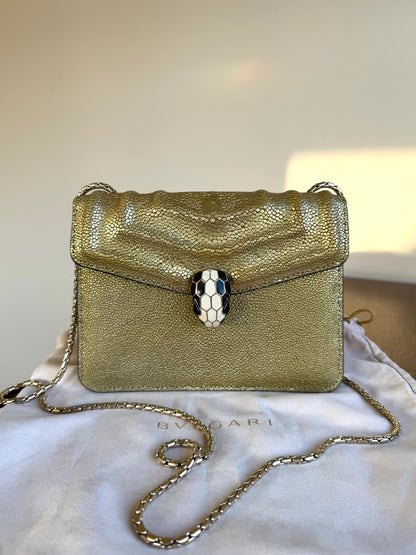 Pre-owned Bvlgari Serpenti Forever Small Gold Stingray Shoulder Bag