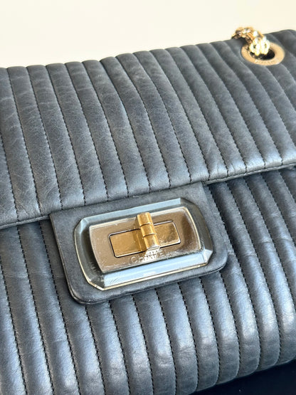 Pre-owned Chanel 2.55 Vertical Dark Grey Iridescent Leather Flap Bag
