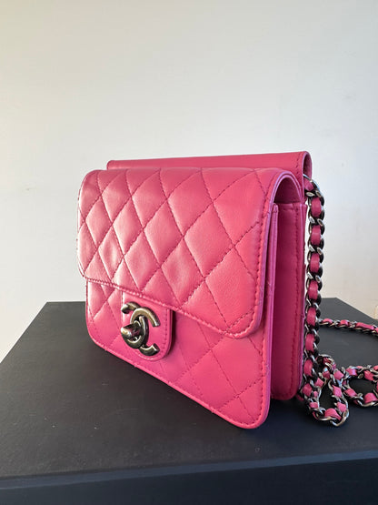 Pre-owned Chanel Crossing Time Mini Pink Leather Flap Bag