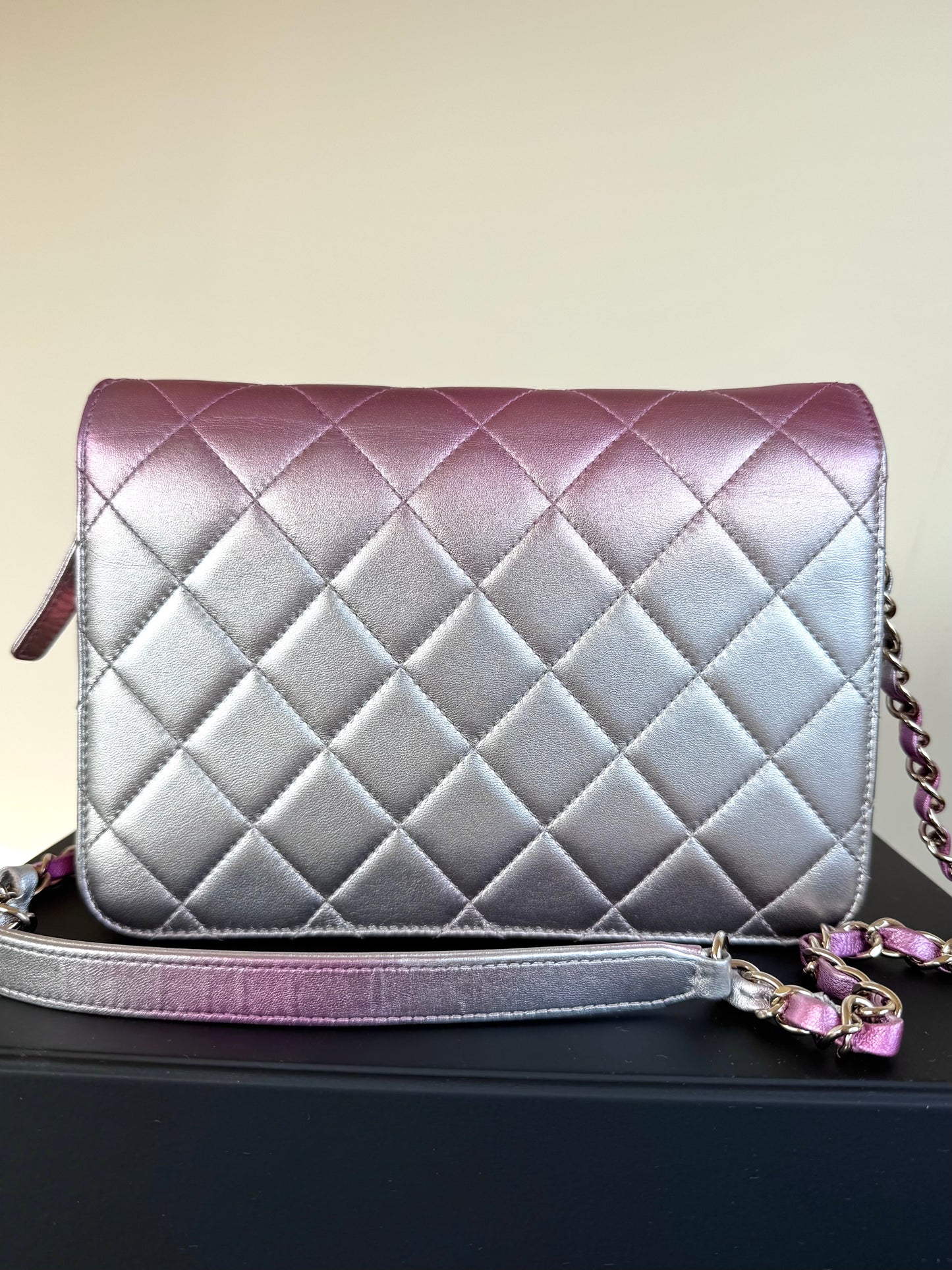 Pre-owned Chanel Like A Wallet Metallic Silver Pink Lambskin Flap Bag