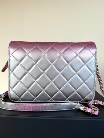 Pre-owned Chanel Like A Wallet Metallic Silver Pink Lambskin Flap Bag
