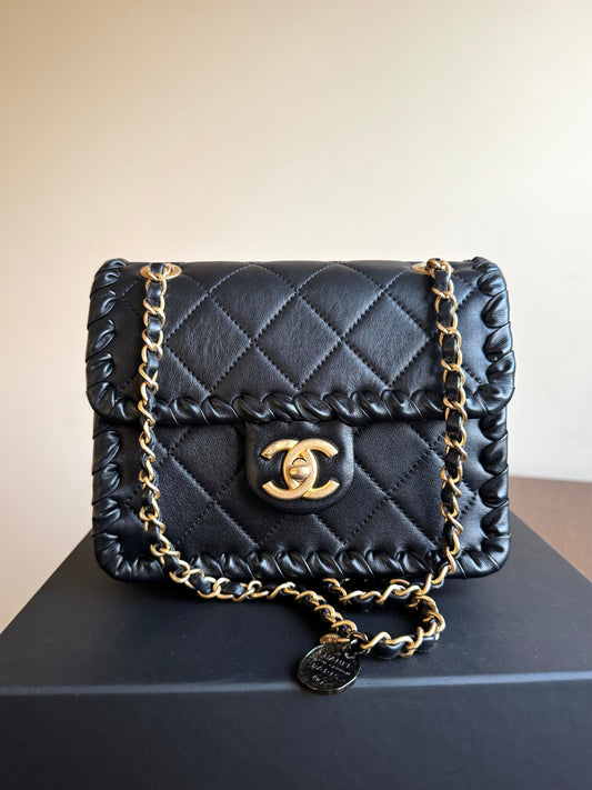Pre-owned Chanel My Own Frame Small Black Leather Flap Bag