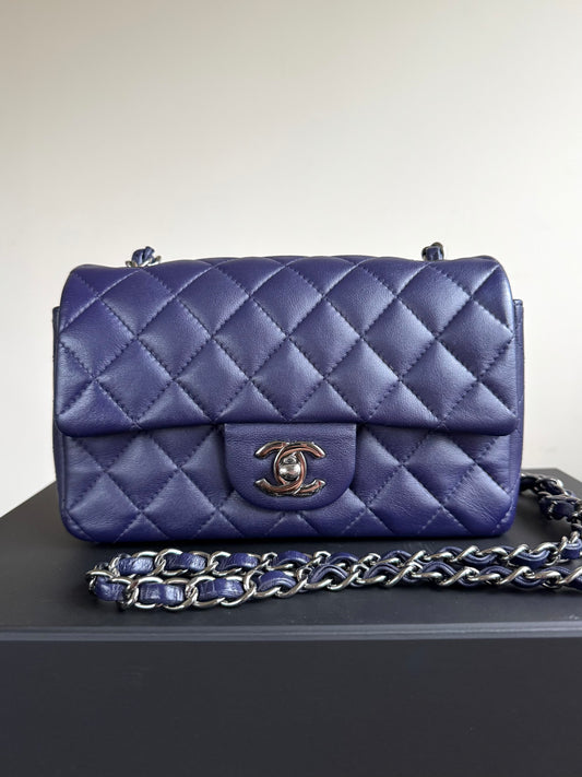 Pre-owned Chanel Timeless Mini Rectangle Purple Leather Bag