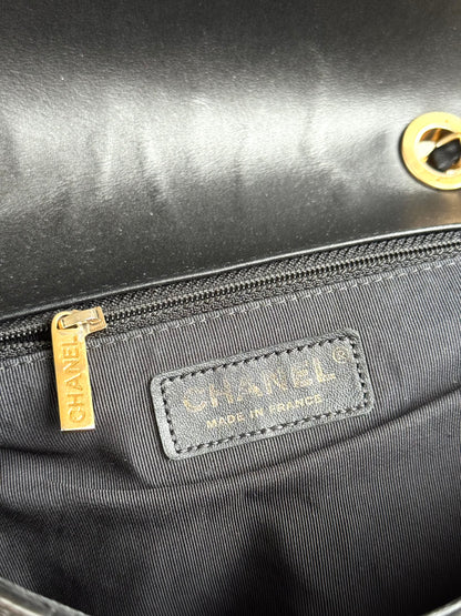 Pre-owned Chanel Elegant CC Medium Black Leather Flap Bag