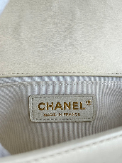 Pre-owned Chanel Boy Medium Embossed Cream Leather Bag