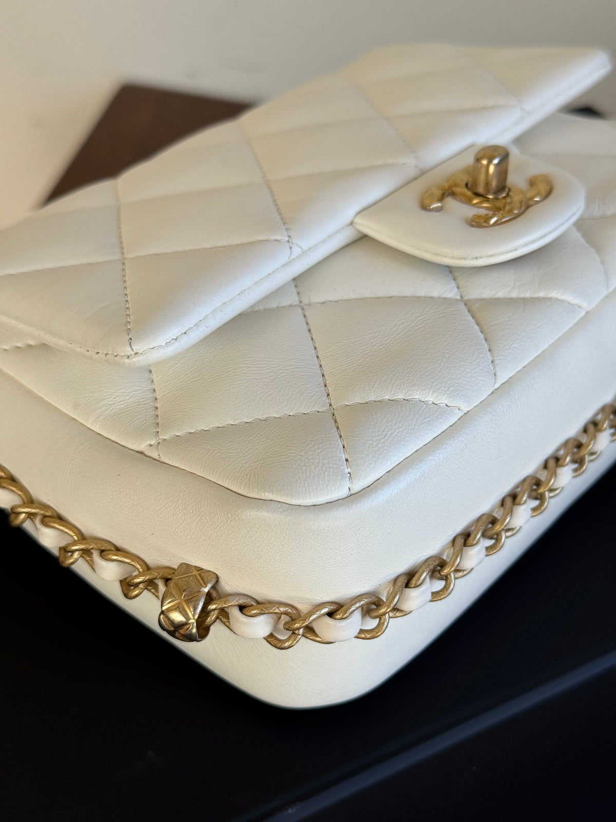 Pre-owned Chanel CC Mini Dynasty White Leather Flap Bag