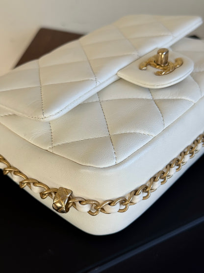 Pre-owned Chanel CC Mini Dynasty White Leather Flap Bag