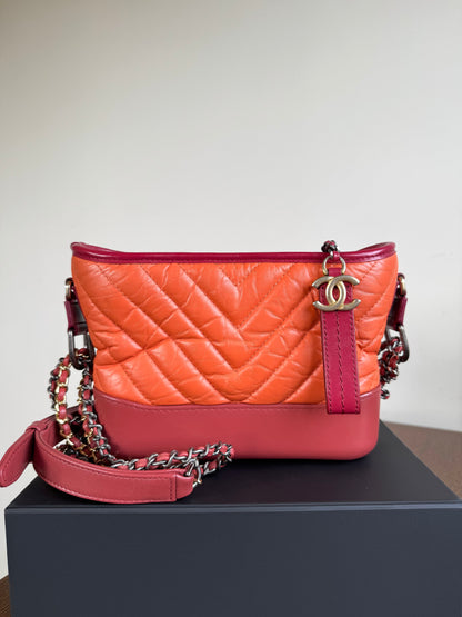 Pre-owned Chanel Gabrielle Small Orange Red Leather Hobo Bag