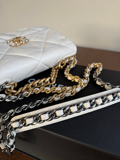 Pre-owned Chanel 19 Small White Lambskin Flap Bag