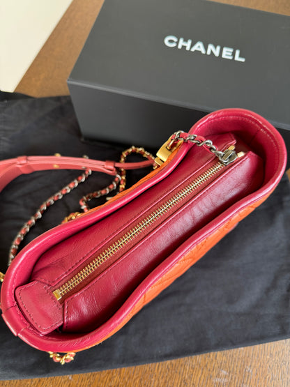 Pre-owned Chanel Gabrielle Small Orange Red Leather Hobo Bag
