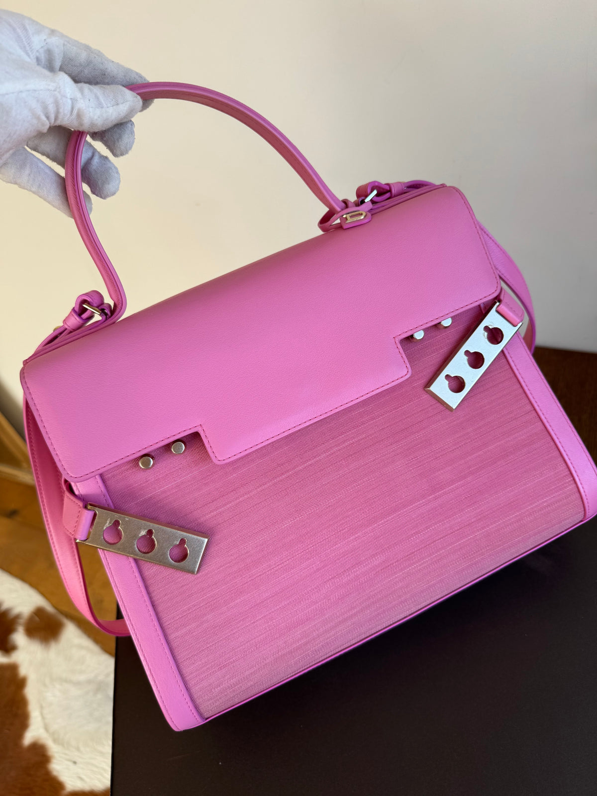 Pre-owned Delvaux Tempête GM Flamingo Pink Toile De Crin Leather Bag Limited Edition
