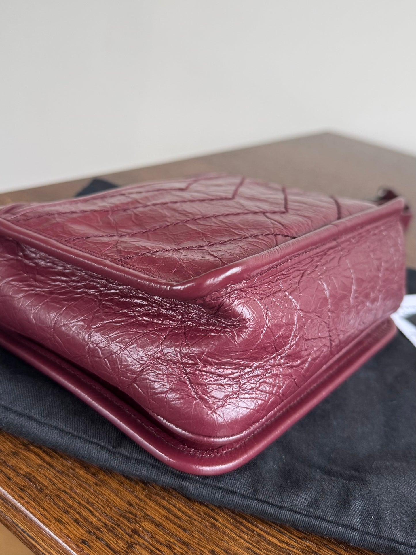 Pre-owned Saint Laurent Niki Mini Burgundy Leather Flap Bag