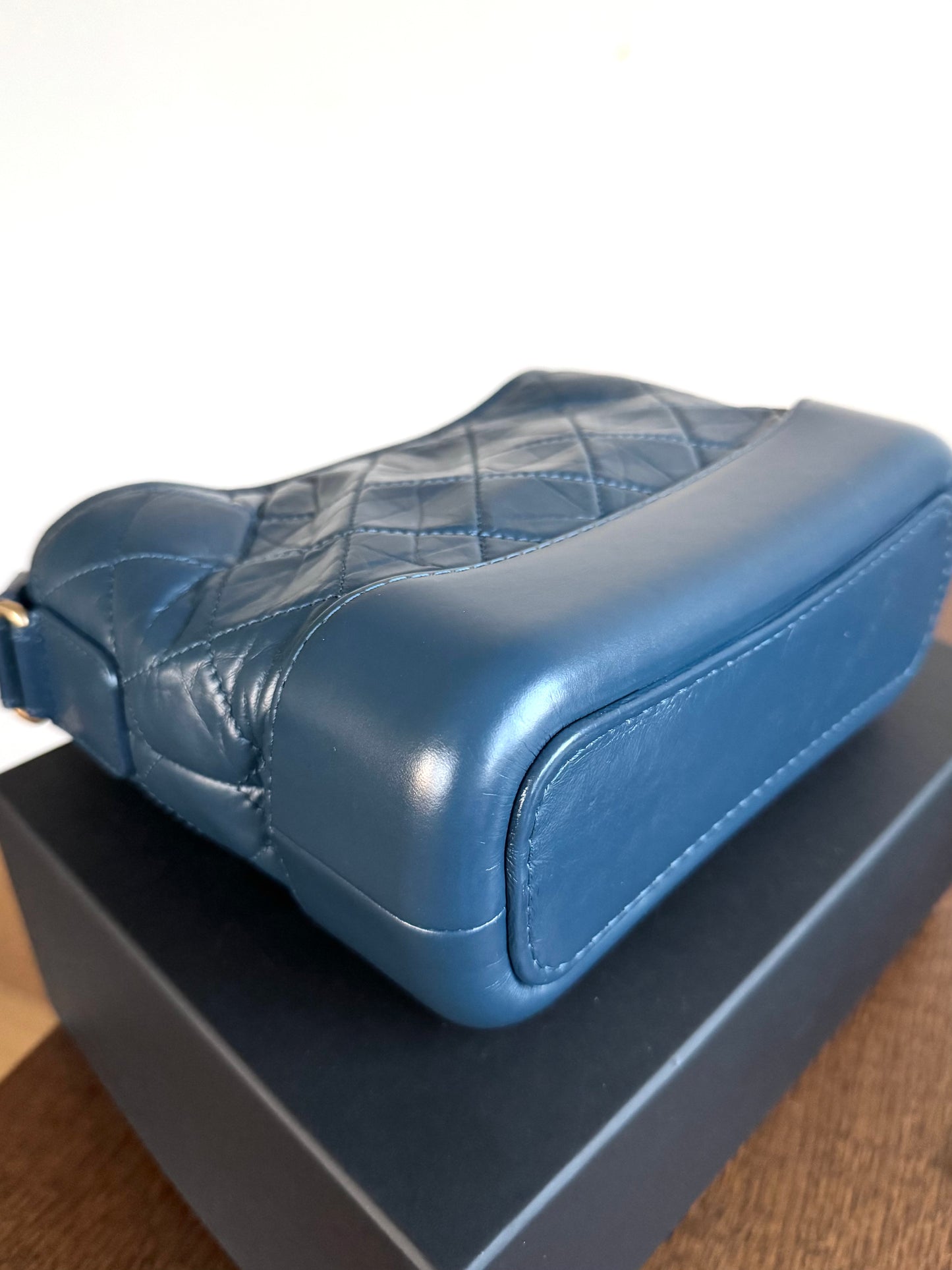 Pre-owned Chanel Gabrielle Small Marine Blue Leather Hobo Bag