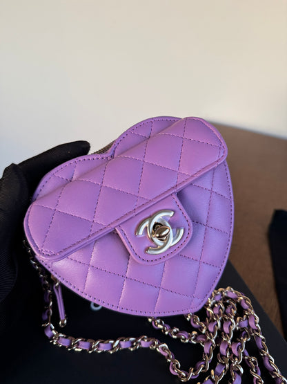 Pre-owned Chanel CC In Love Small Purple Leather Heart Bag