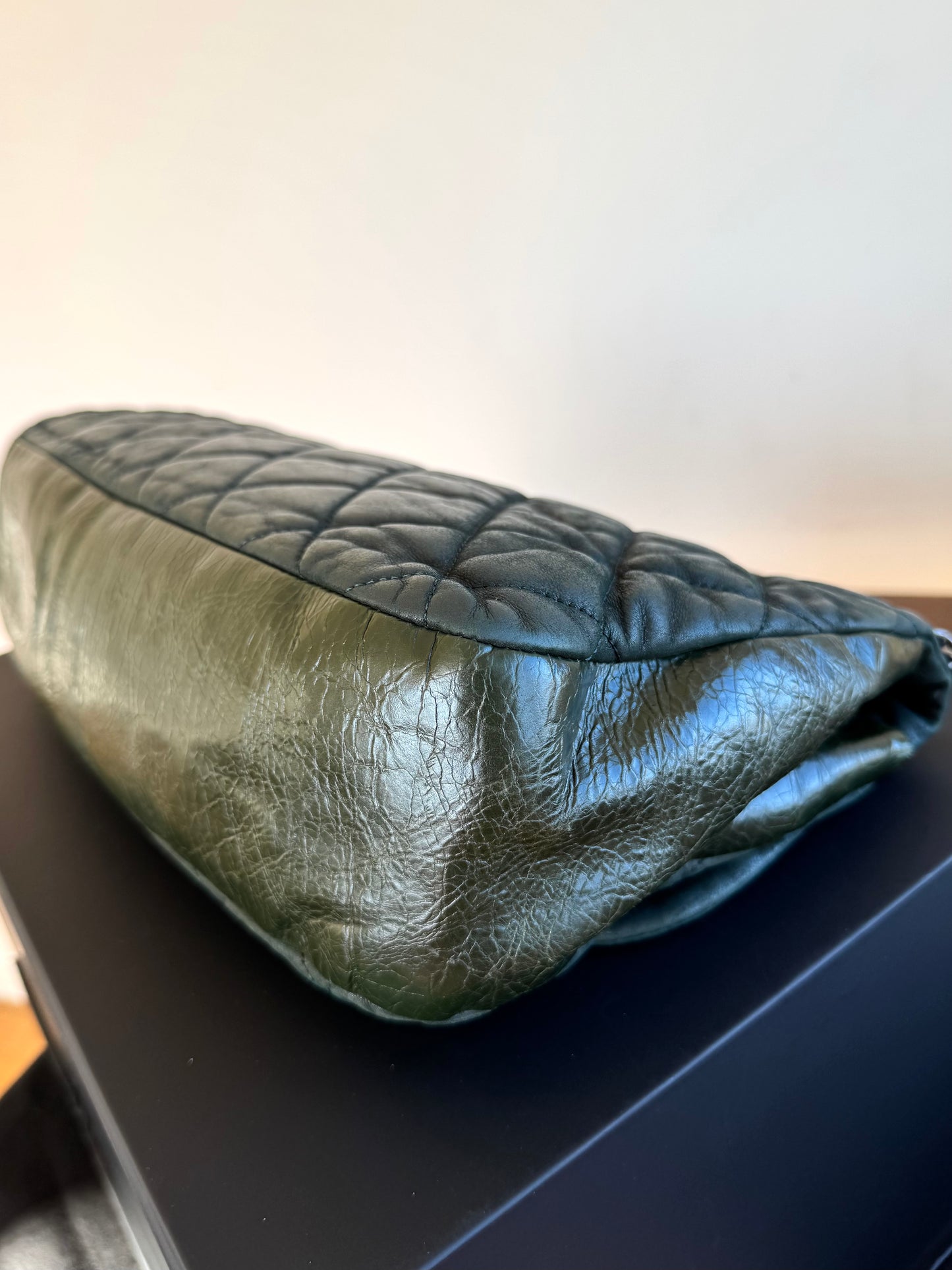 Pre-owned Chanel In The Mix Jumbo Dark Green Iridescent Leather Flap Bag