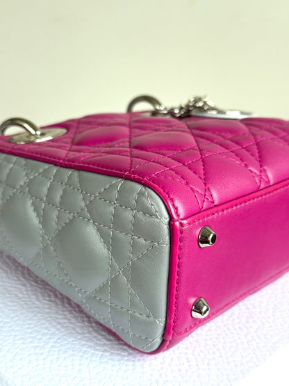 Pre-owned Dior Lady Dior Mini Multicolor Lambskin Cannage Bag