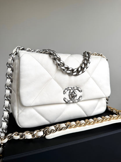 Pre-owned Chanel 19 Small Creamy White Lambskin Flap Bag