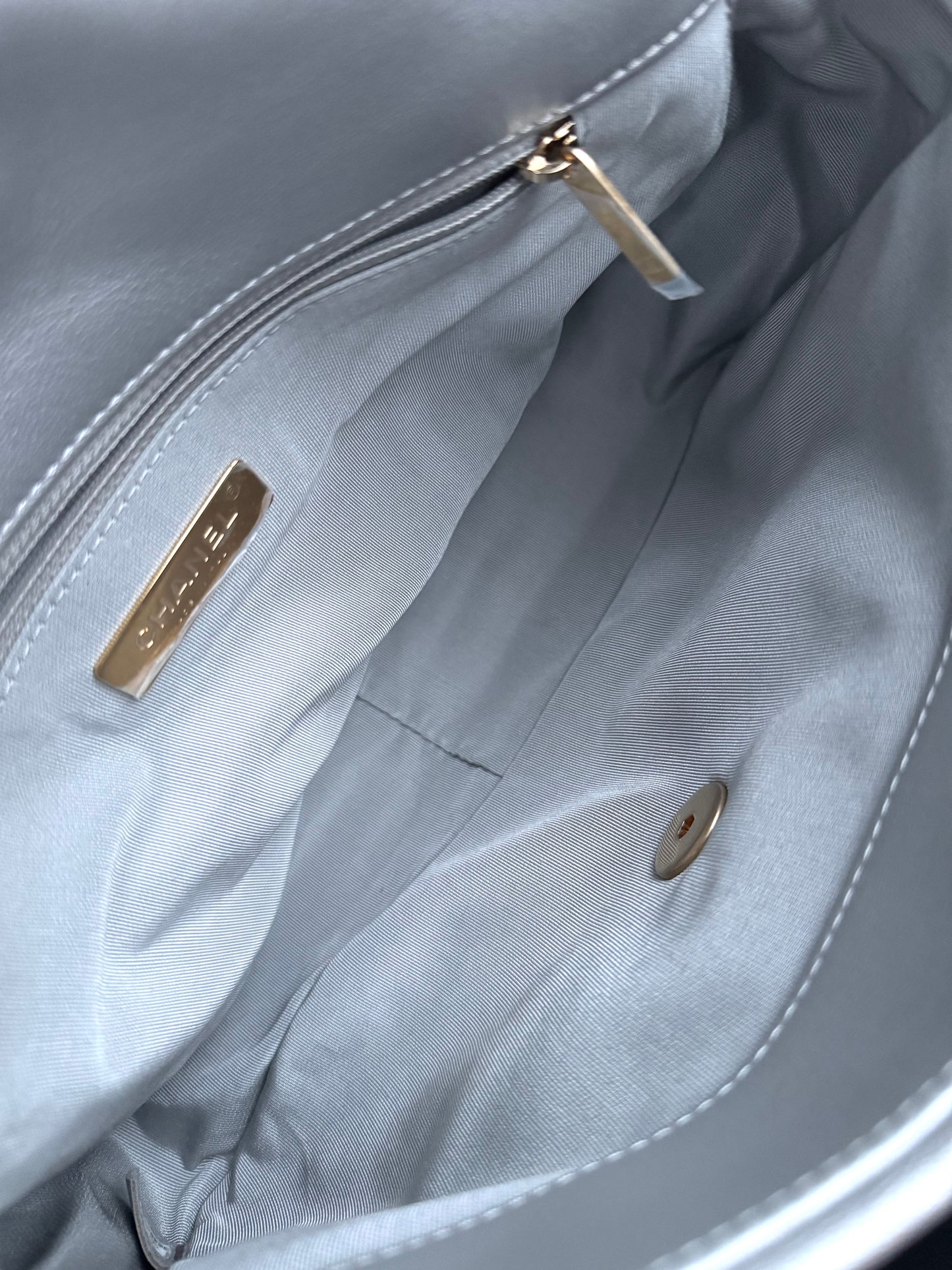 Pre-owned Chanel 19 Large Silver Lambskin Flap Bag