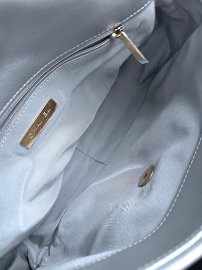 Pre-owned Chanel 19 Large Silver Lambskin Flap Bag