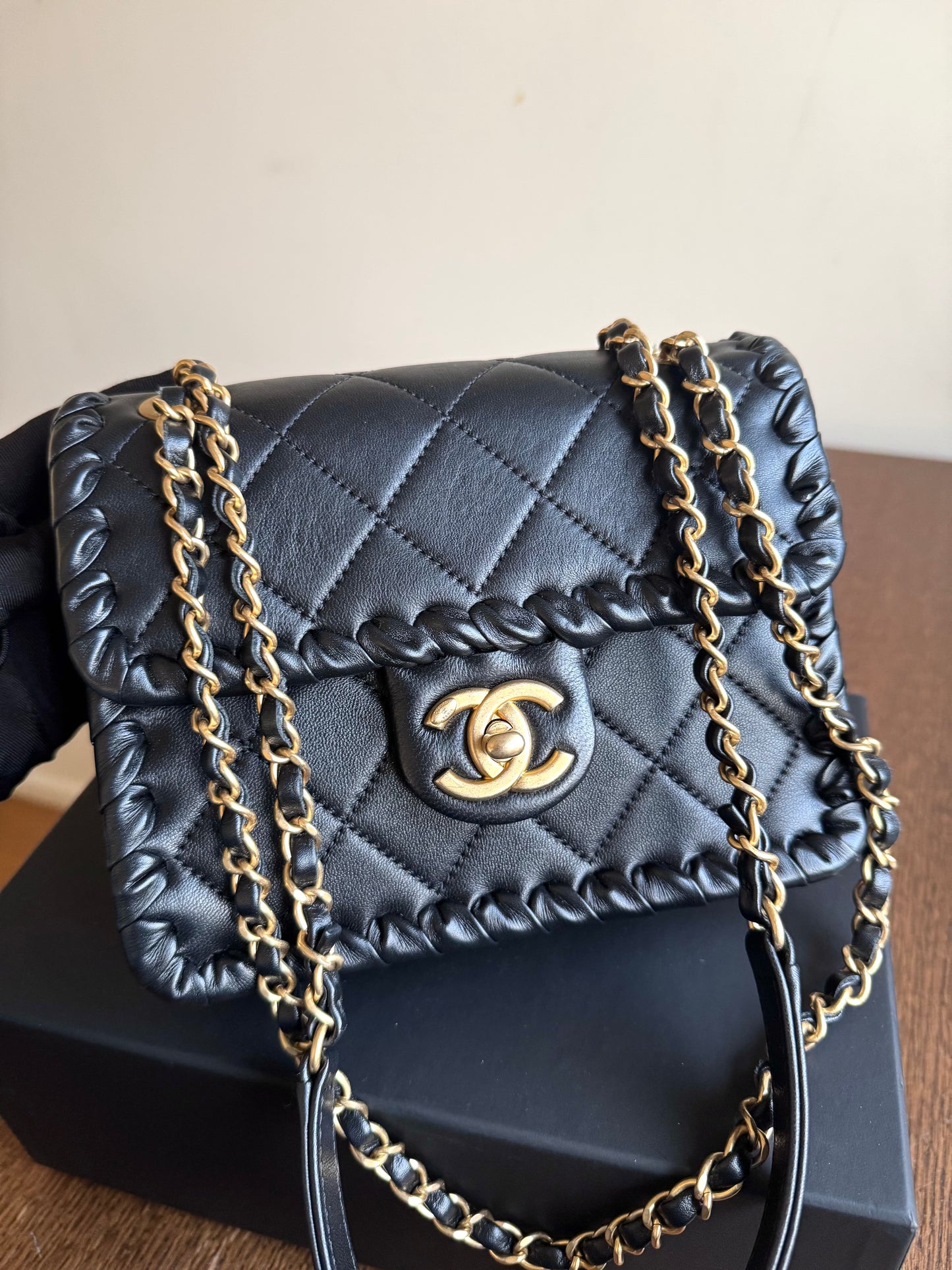 Pre-owned Chanel My Own Frame Small Black Leather Flap Bag