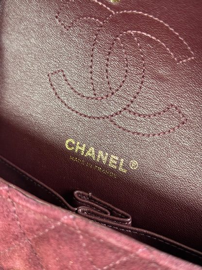 Pre-owned Chanel 2.55 Reissue Small 224 Burgundy Suede Flap Bag