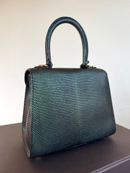 Pre-owned Delvaux Brillant Mini Metallic Dark Green Lizard Bag