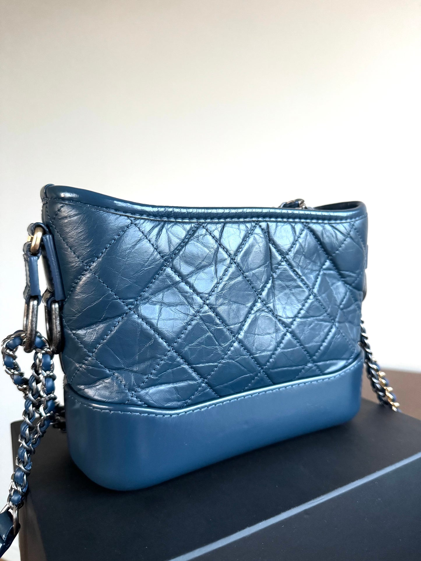 Pre-owned Chanel Gabrielle Small Marine Blue Leather Hobo Bag