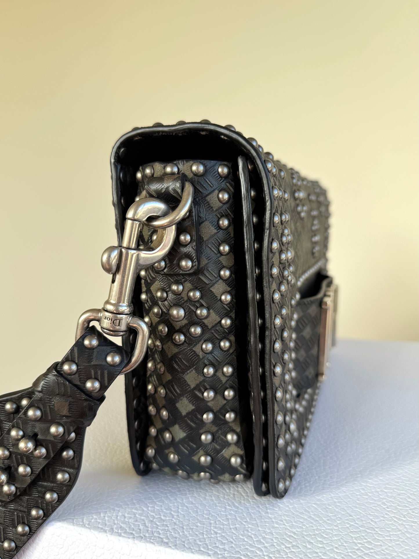 Pre-owned Dior Dio(r)evolution Studded Black Leather Flap Bag