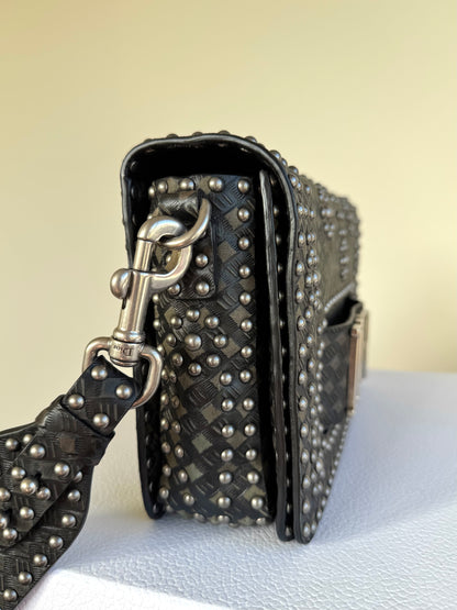 Pre-owned Dior Dio(r)evolution Studded Black Leather Flap Bag