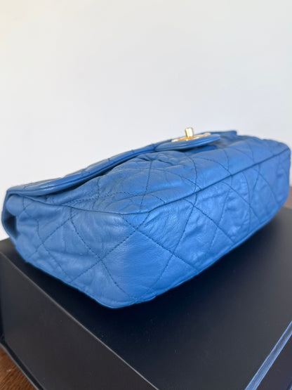 Pre-owned Chanel CC Large Blue Iridescent Calfskin Flap Bag