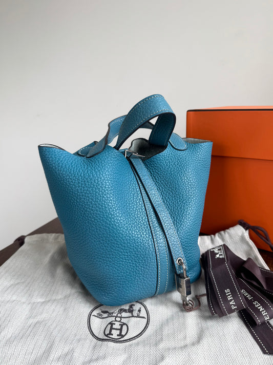 Pre-owned Hermès Picotin 18 Denim Blue Clemence Handbag