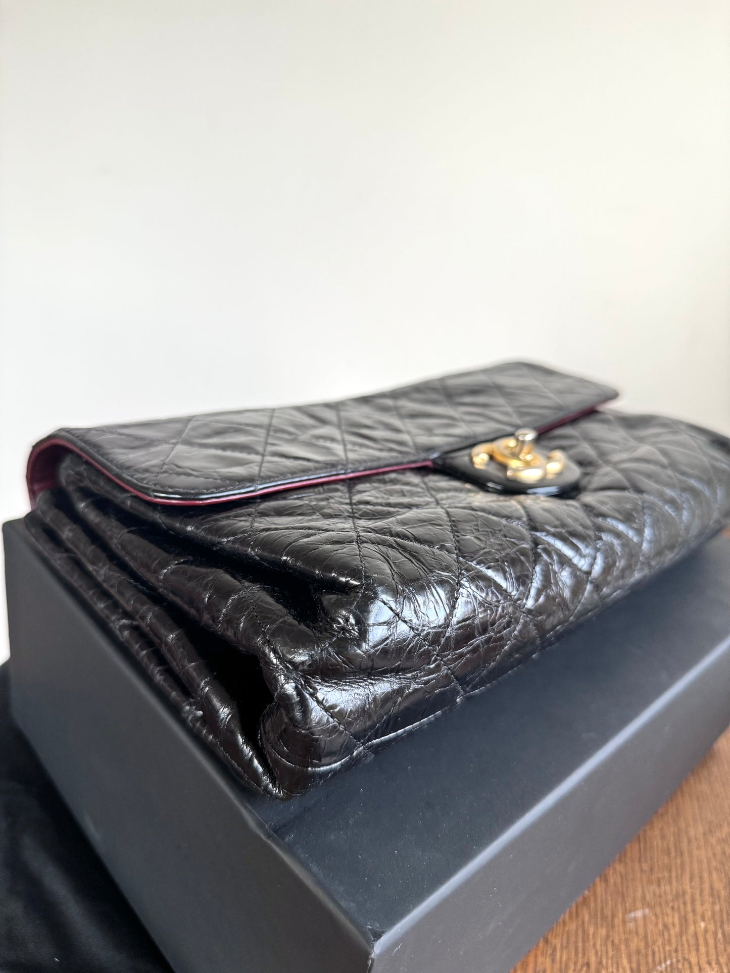 Pre-owned Chanel CC Black Waxed Leather Flap Bag