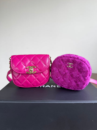 Pre-owned Chanel Multi-Pouching Leather Tweed Belt Waist Bag