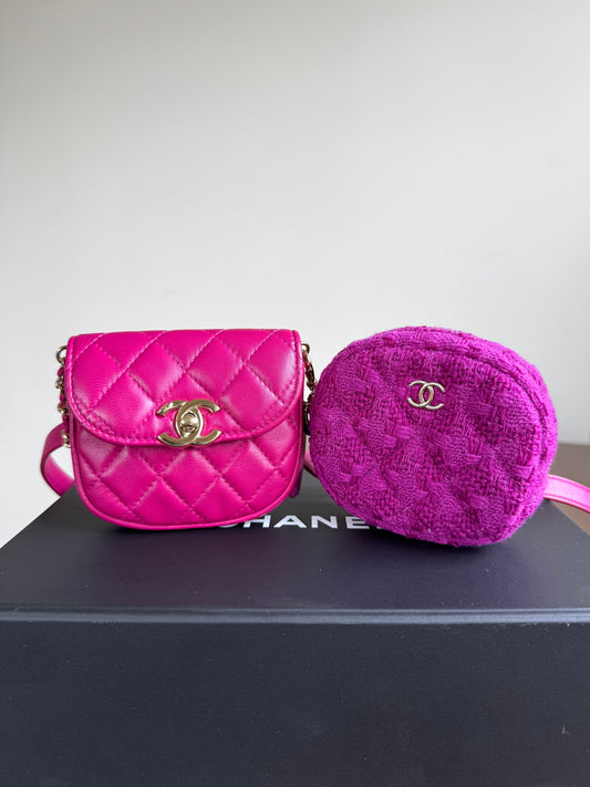 Pre-owned Chanel Multi-Pouching Leather Tweed Belt Waist Bag