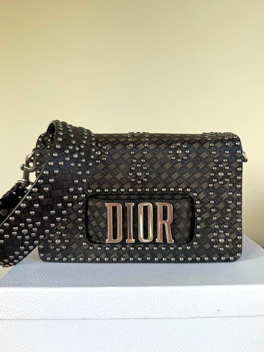 Pre-owned Dior Dio(r)evolution Studded Black Leather Flap Bag